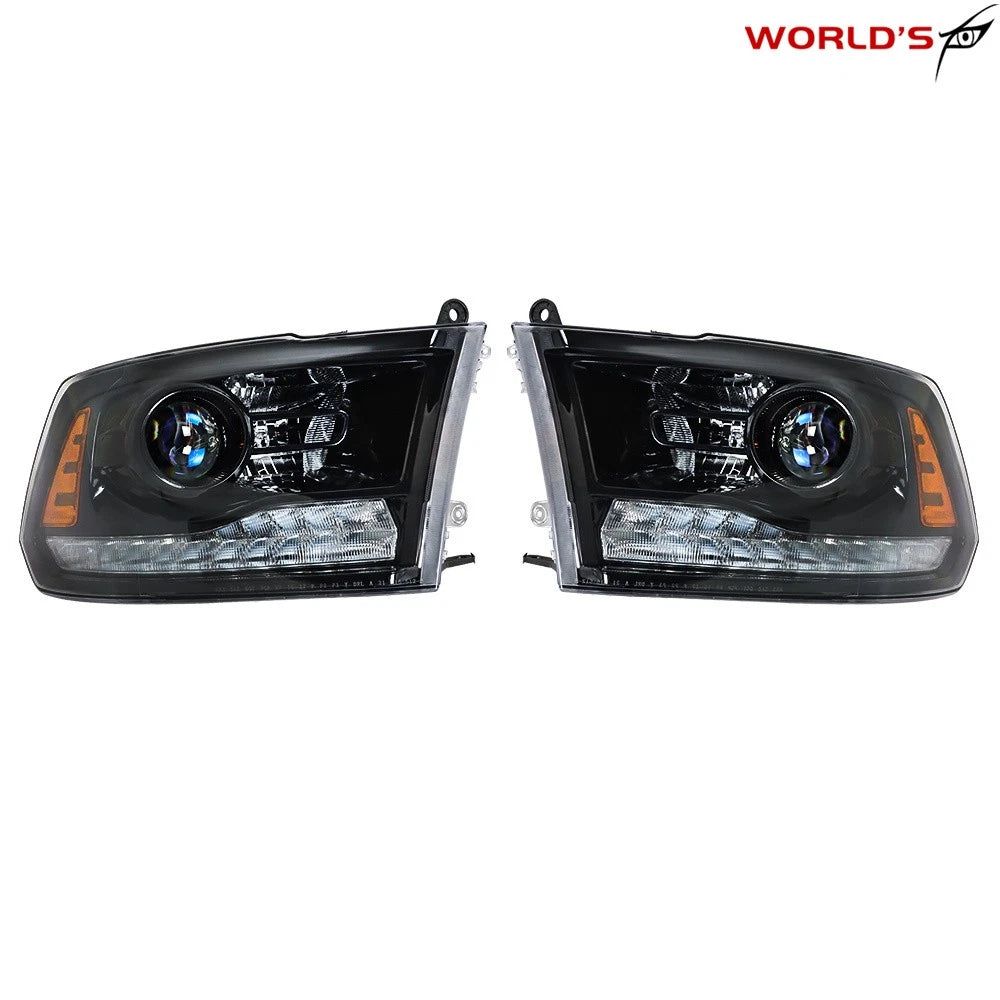 Black Projector Headlights with LED DRL for Dodge Ram 1500 2500 3500 (2013–2018)