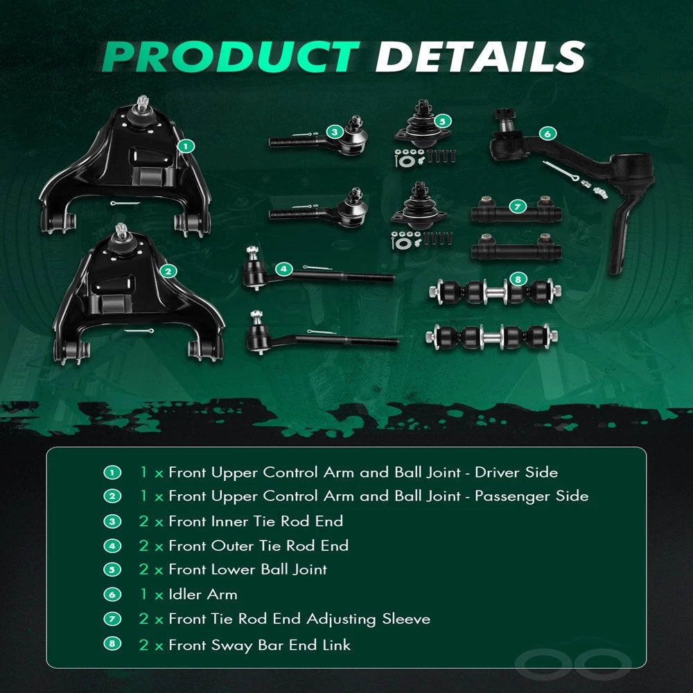 13PC Control Arms, Ball Joints, Tie Rods, Sway Bar for S10 Blazer (1999–2005)
