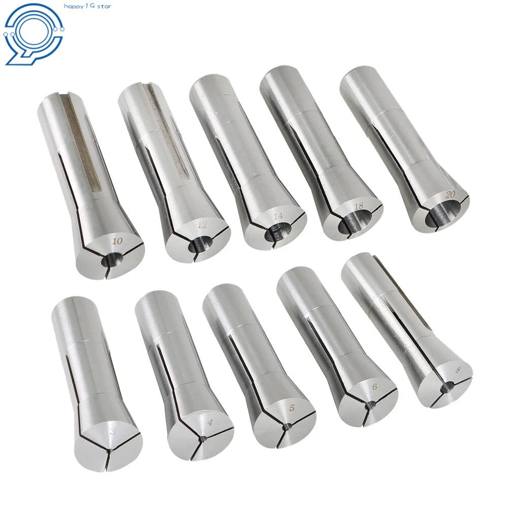 10-Piece R8 Round Spring Collet Set for CNC Machines 