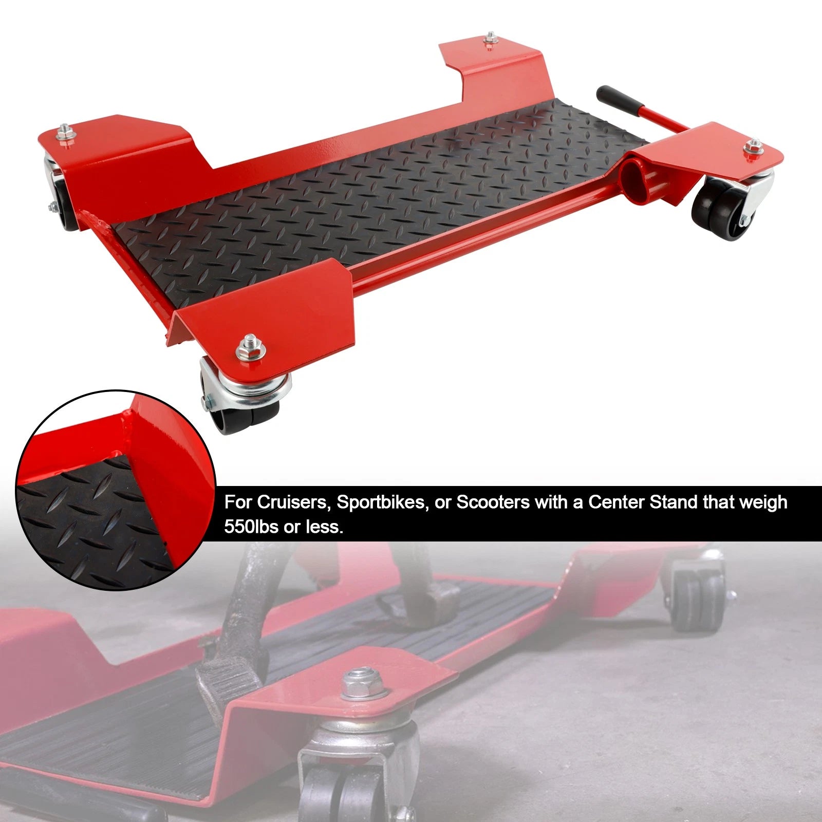 Motorcycle Centre Stand Dolly Trolley with 360° Casters (250kg Capacity)