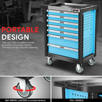 7 Drawer Rolling Tool Chest for Garage Organizer (Lockable, Blue)