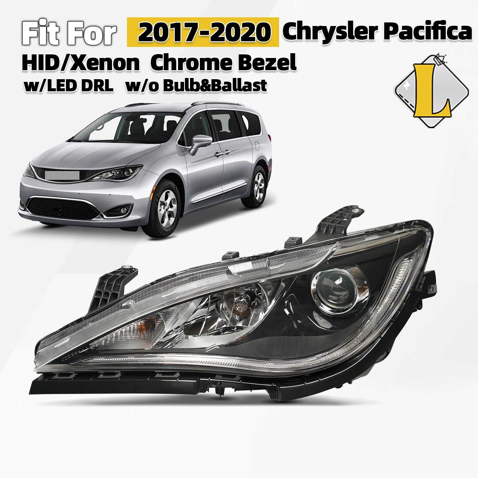 HID Headlight with LED DRL Chrome Trim for Chrysler Pacifica (2017–2020)