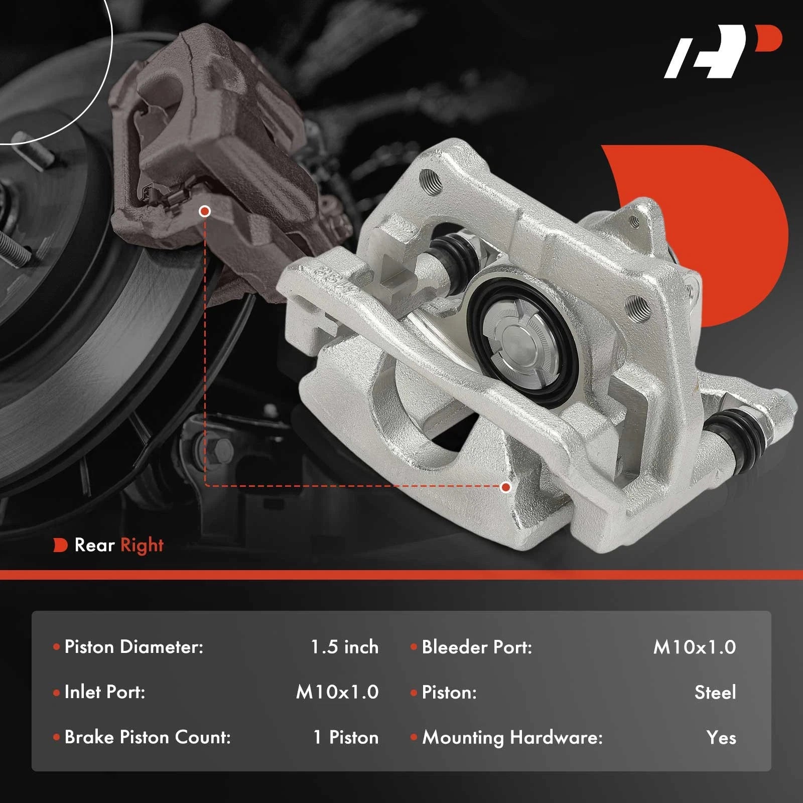 Rear Passenger Brake Caliper with Bracket for Honda HR-V (2016–2022)