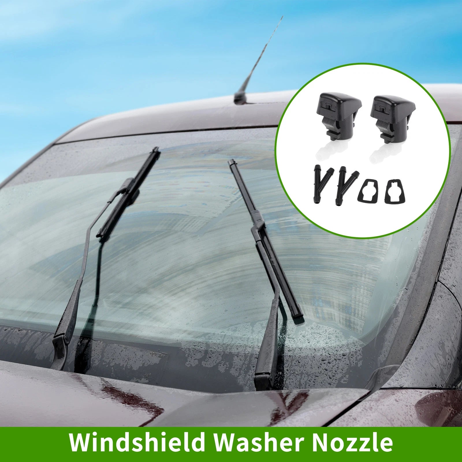 Windshield Washer Nozzle Set of 2 with Y Hose Connector for Ford Edge (2007–2011)