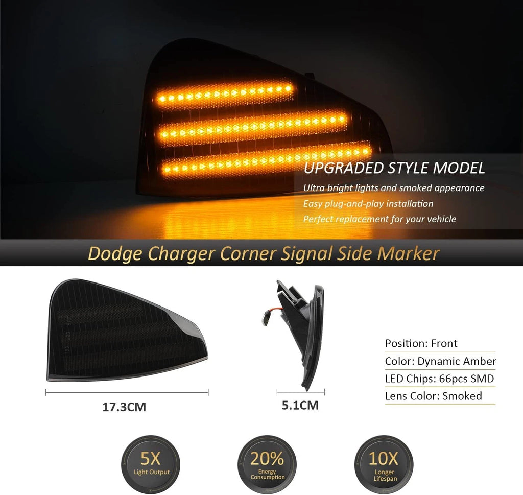 Dynamic Full LED Side Marker Signal Corner Light for Dodge Charger (2006–2010)