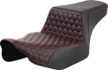 SADDLEMEN Step-Up Seat for Harley FL (Extended Reach, Honeycomb, Red Stitch)