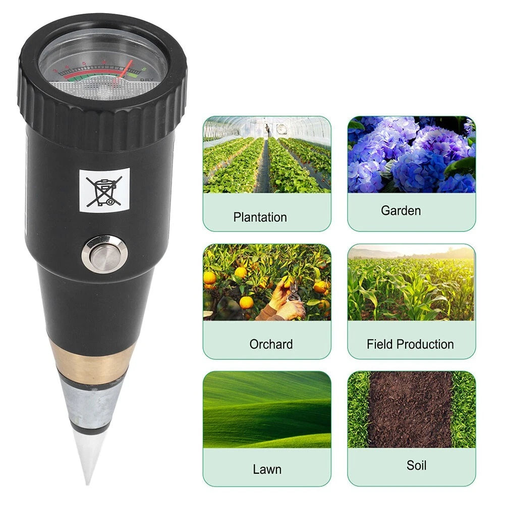 Soil pH Tester for Gardening (Portable, Humidity, Temp, Moisture Meter)