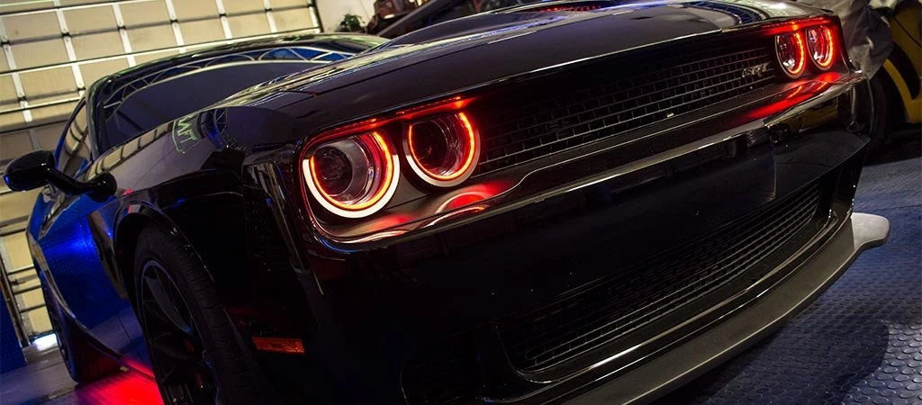 Blue LED Halo Headlight Rings for 2015–2018 Dodge Challenger (Brushed Stainless)