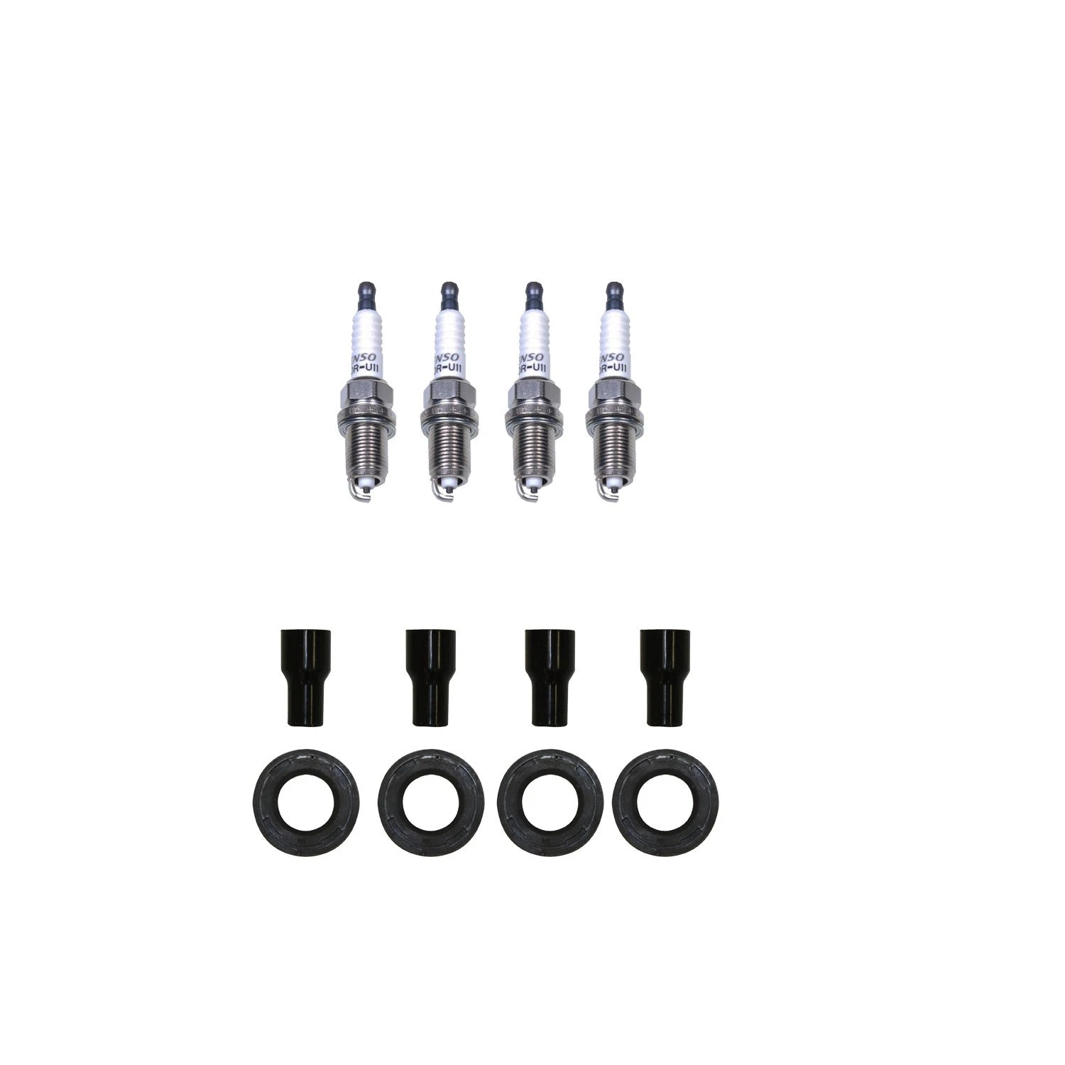 Set of 4 Denso U-Groove Spark Plugs & NGK Coil Boots for Toyota Camry RAV4