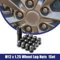 Set of 12 M12x1.25 Car Wheel Hub Lug Nuts for Honda, Chevy, Nissan - Black