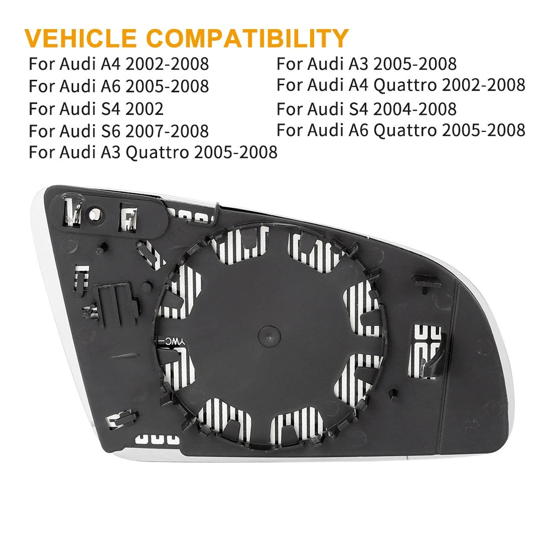 Heated Driver Left Side Rearview Mirror Glass for Audi S4 (2004–2008)