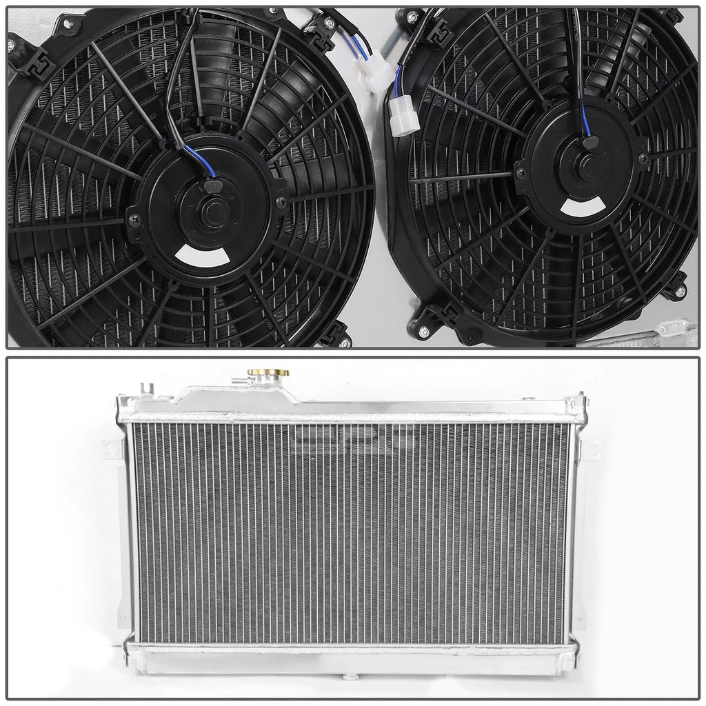 Aluminum 2-Row Radiator w/Cooling Fan Shroud for Mazda Miata MX-5 (1990–1998)