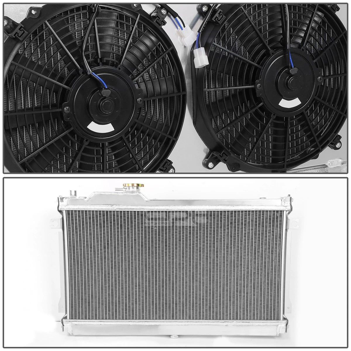 Aluminum 2-Row Radiator w/Cooling Fan Shroud for Mazda Miata MX-5 (1990–1998)