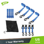 Set of 4 Steel Ratchet Straps with S Hooks (Fracture Strength 5208lbs)