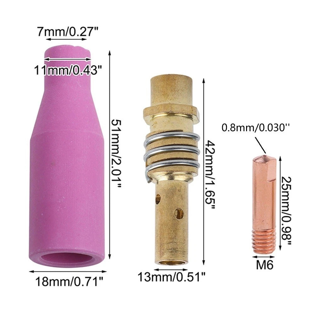 7PCS Welding Nozzle Kit for 15AK MIG Torch - Copper Parts