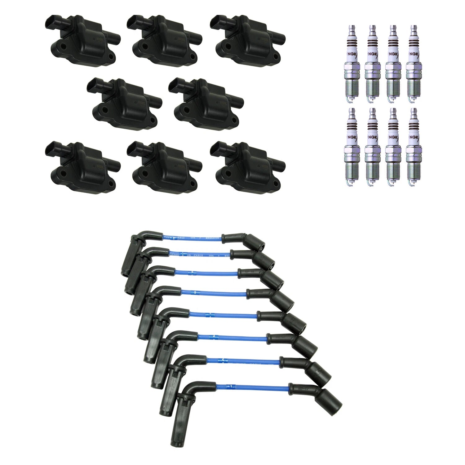 NGK 8 Ignition Coil Wires & 8 Iridium Spark Plugs for Express 1500 (2003–2023)