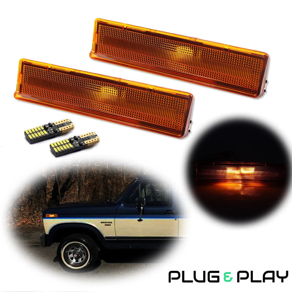 Set of 2 Amber LED Side Marker Lights for Ford Bronco F150 F250 F350