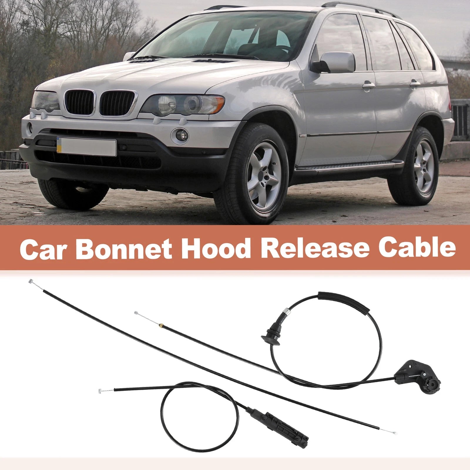3Pcs Engine Bonnet Hood Release Cable Kit for BMW X5 E53 (2000–2006) 51238402615