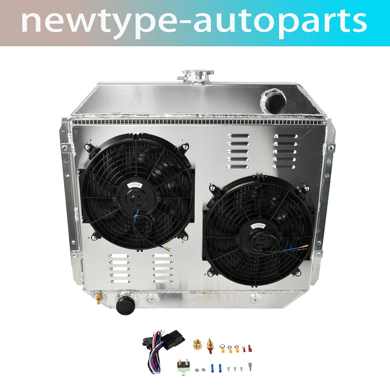 3 Row Radiator with Shroud Fan & Relay for Ford F100 F150 F250 F350 Bronco (1966–1979)
