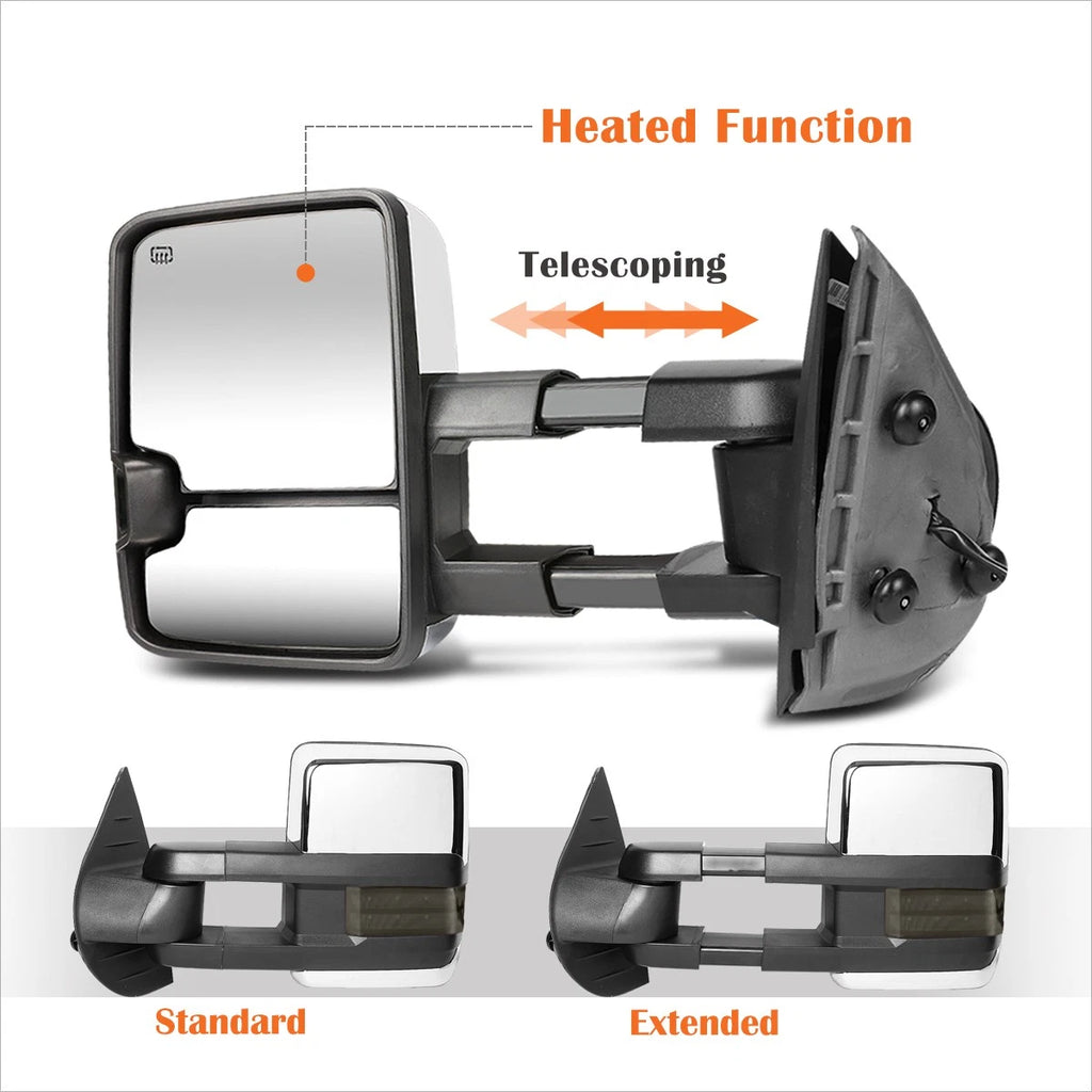 Power+Heat Chrome Towing Mirror with Smoked LED Lamp for Silverado/Sierra (2007–2014)
