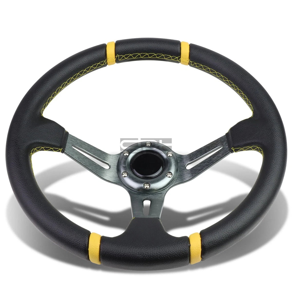 Universal Yellow Stripe 350mm PVC Leather Steering Wheel