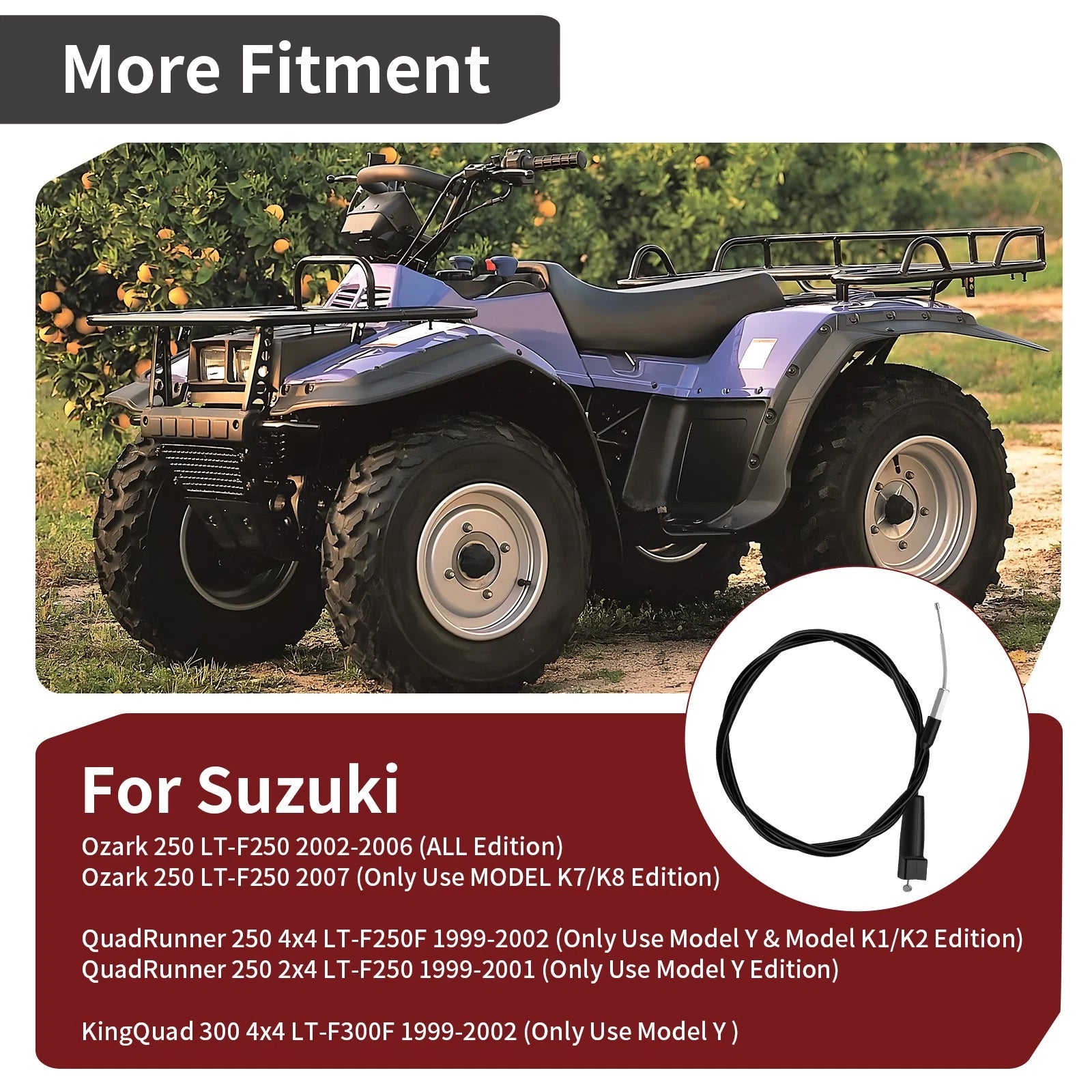 Throttle Cable for Suzuki King Quad 300 LTF300F (1999-2002)