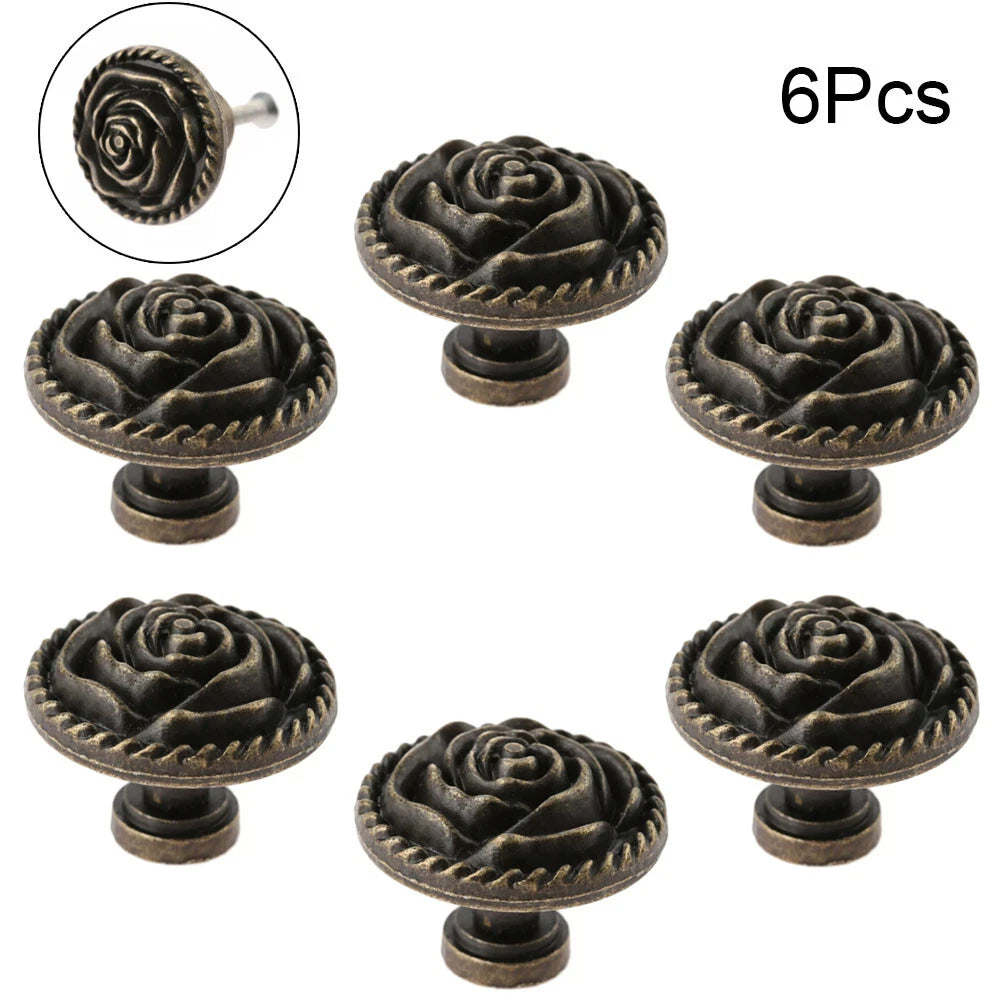 6X Flower Shape Drawer Knob Pull Handle for Kitchen Cabinet (Vintage)