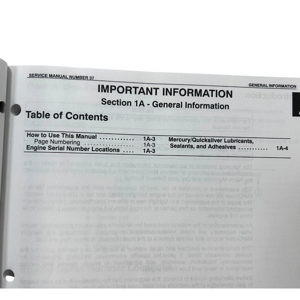Service Manual Supplement for Mercury MerCruiser V-8 (90-86420020)