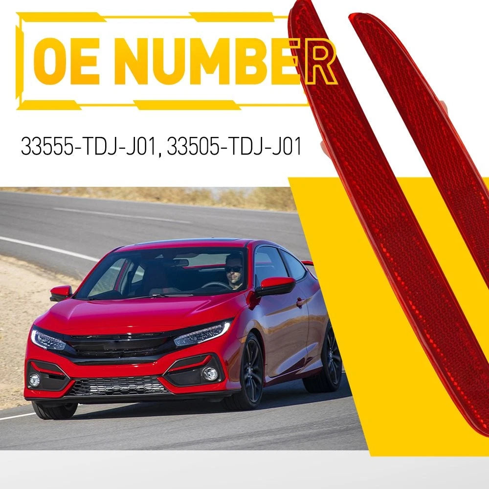 Red Lens Rear Bumper Reflector Marker 1 Pair for Honda Civic Hatchback (2017–2021)