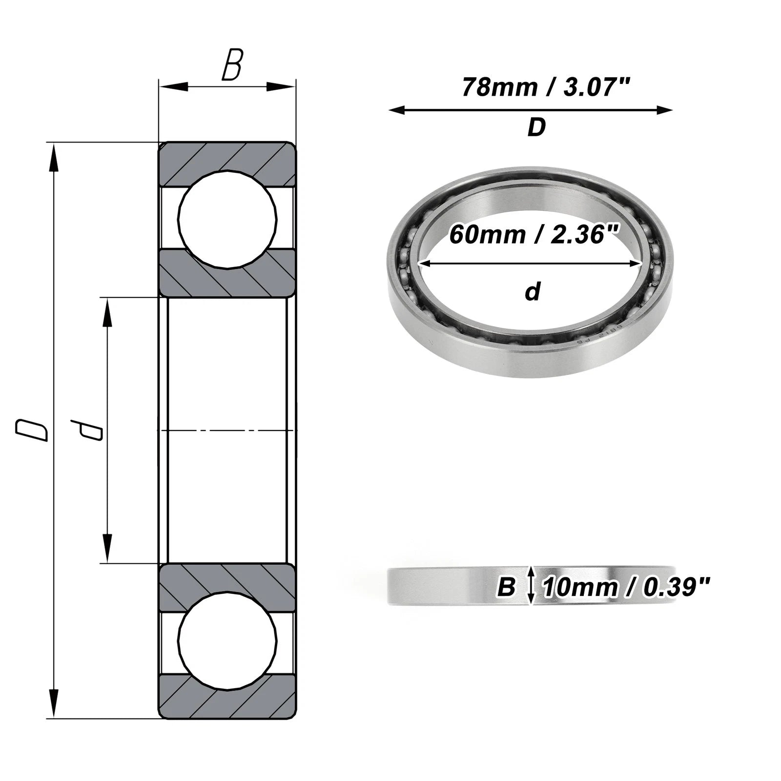 6812 Deep Groove Ball Bearing for Scooter Skateboard Wheel (60x78x10mm)