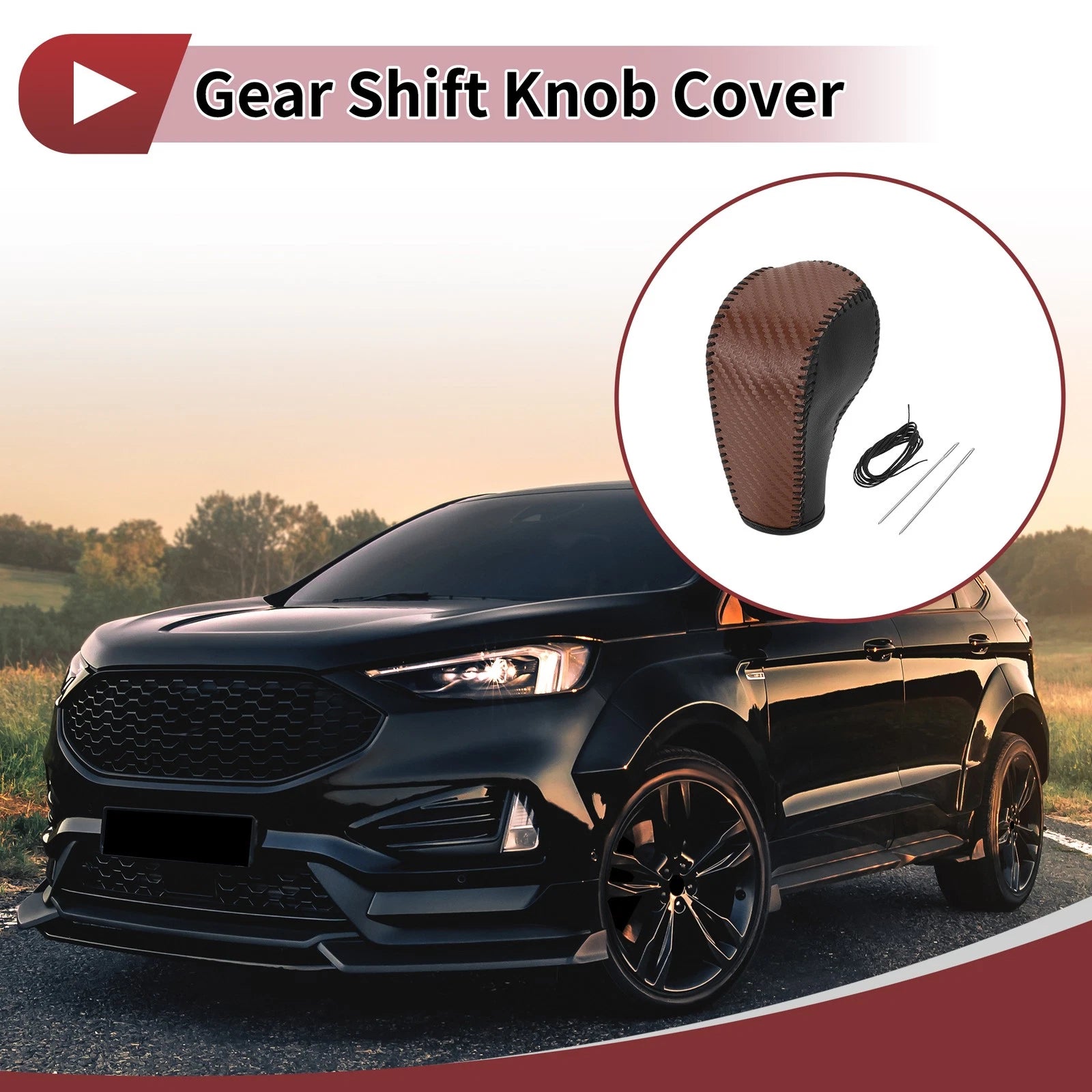 1 Pc Gear Shift Knob Cover for Ford Edge (2011–2014) Brown Faux Leather