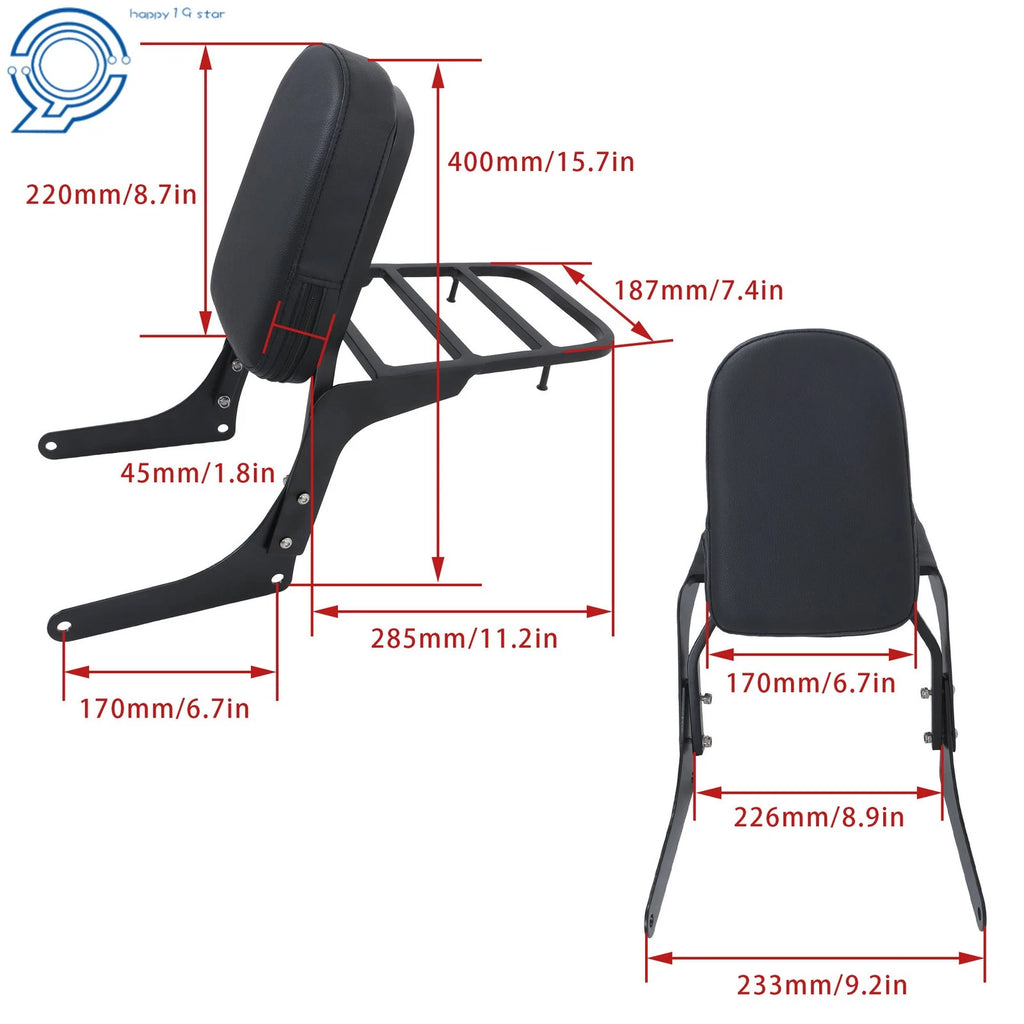 Sissy Bar Backrest with Luggage Rack for Honda Rebel 250 (1985–2016)