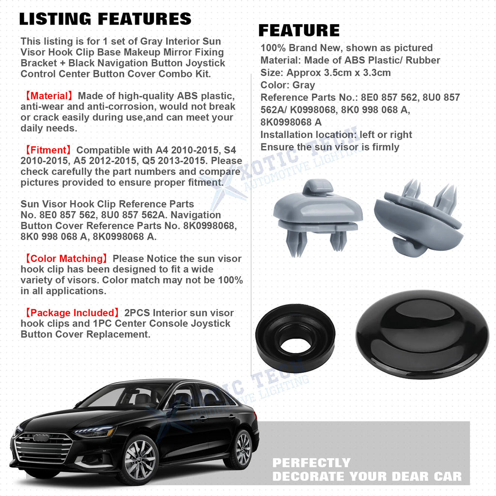 Sun Visor Hook Bracket with Navigation Control Button Cover for Audi (2017-2025)