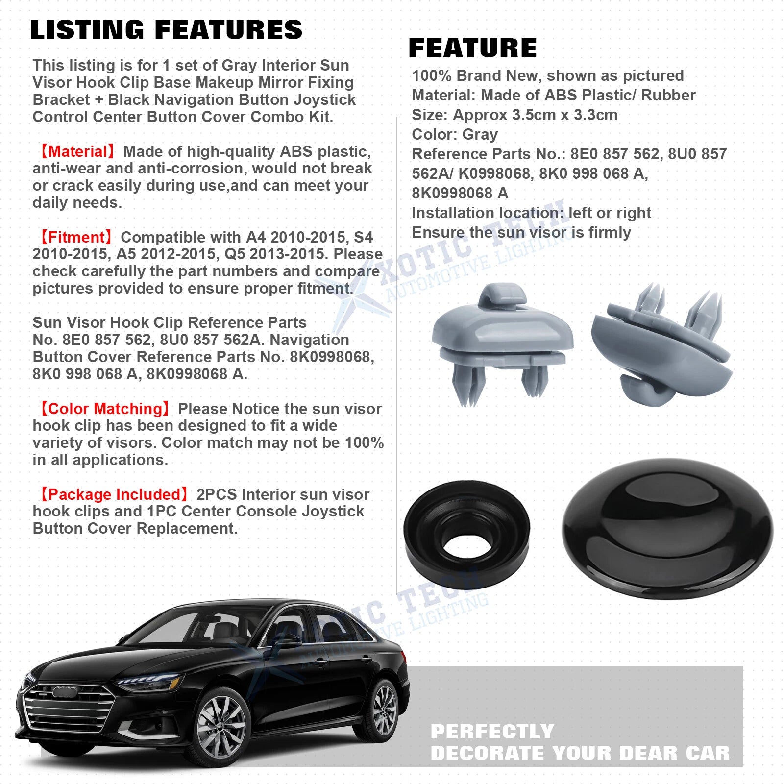 Sun Visor Hook Bracket with Navigation Control Button Cover for Audi (2017-2025)