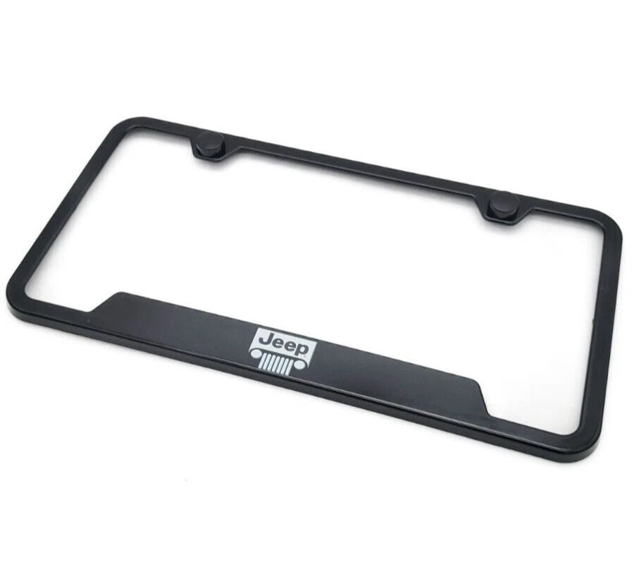 License Plate Frame Black Plastic Notched for Jeep Grille Script (2007–2024)