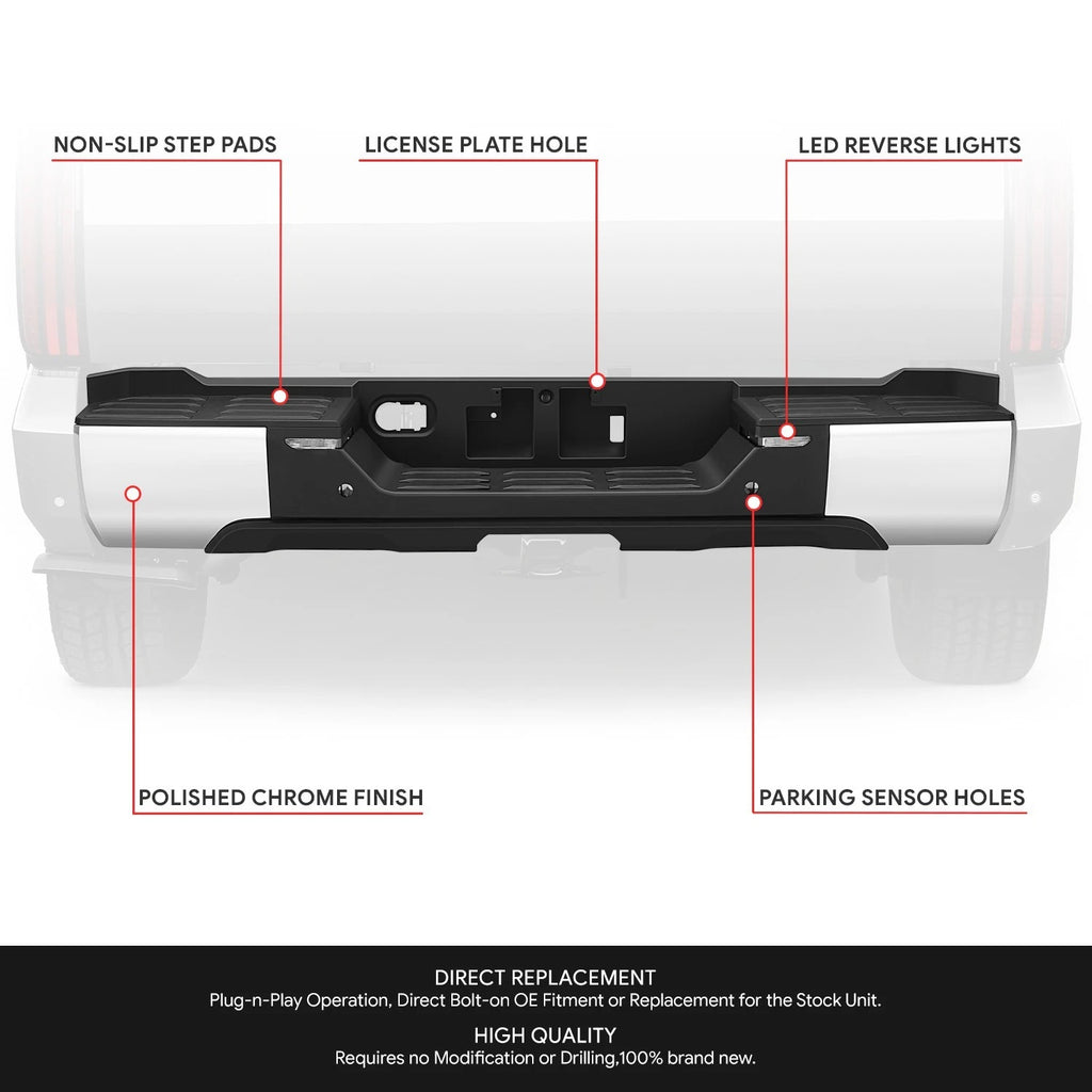 Chrome Rear Step Bumper for Toyota Tundra (2022–2026) w/Sensor Hole