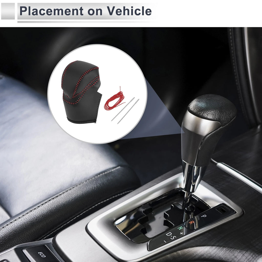 Gear Shift Knob Cover for Honda Accord (2013–2017) Black Red Faux Leather