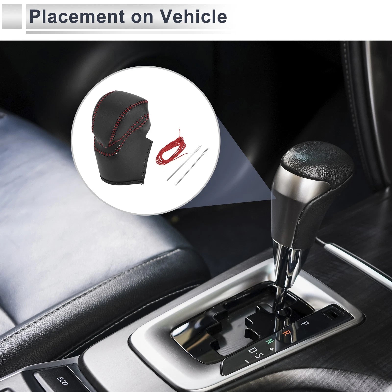 Gear Shift Knob Cover for Honda Accord (2013–2017) Black Red Faux Leather