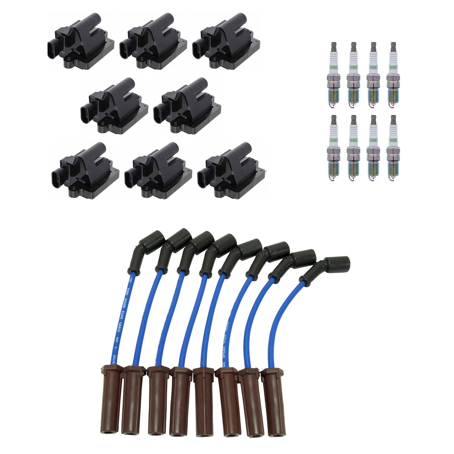 Set of 8 NGK Ignition Coil Wires & Platinum Spark Plugs for Escalade Sierra 1500 (2007–2014)