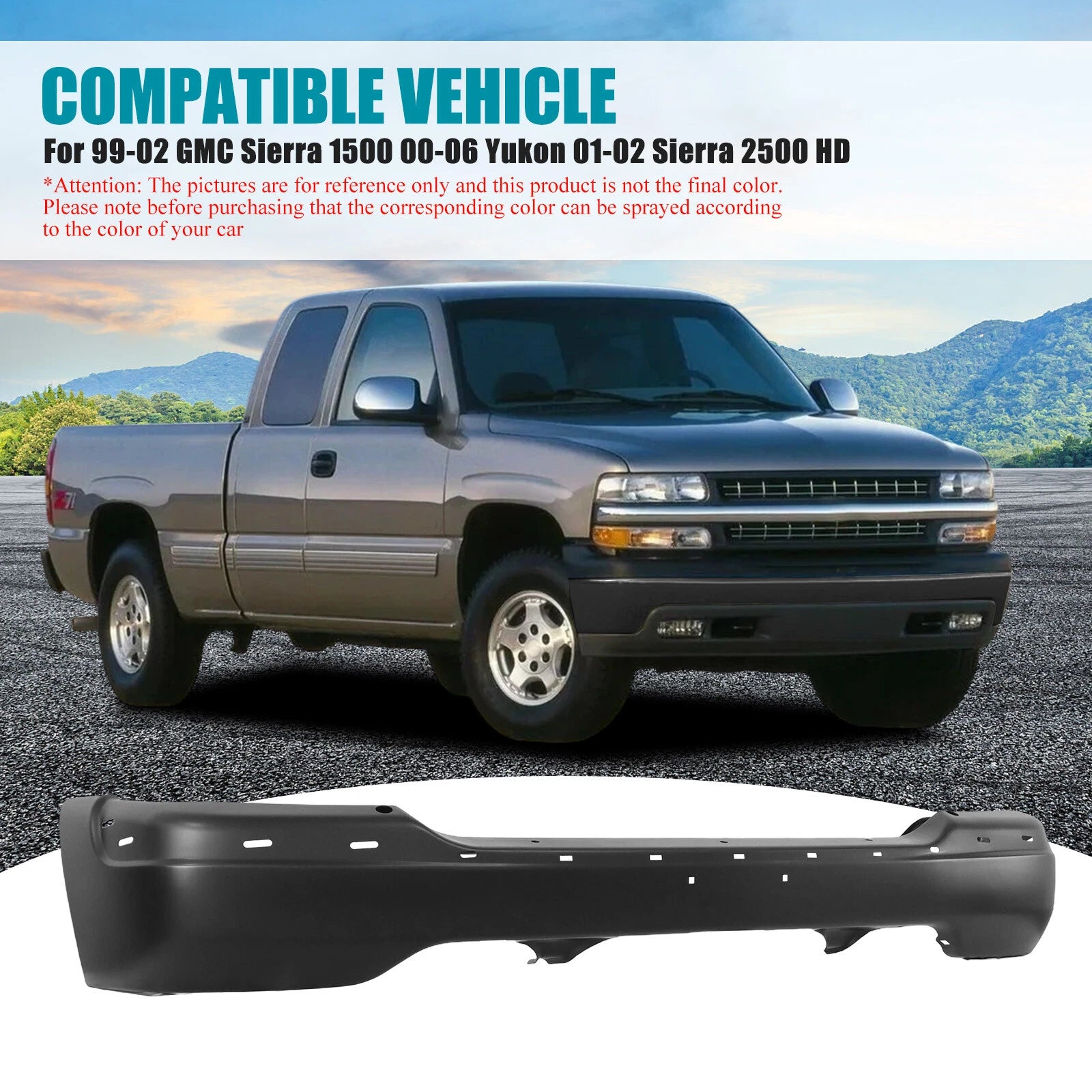 Black Steel Front Bumper for GMC Sierra 1500 2500 Yukon XL (1999–2006)
