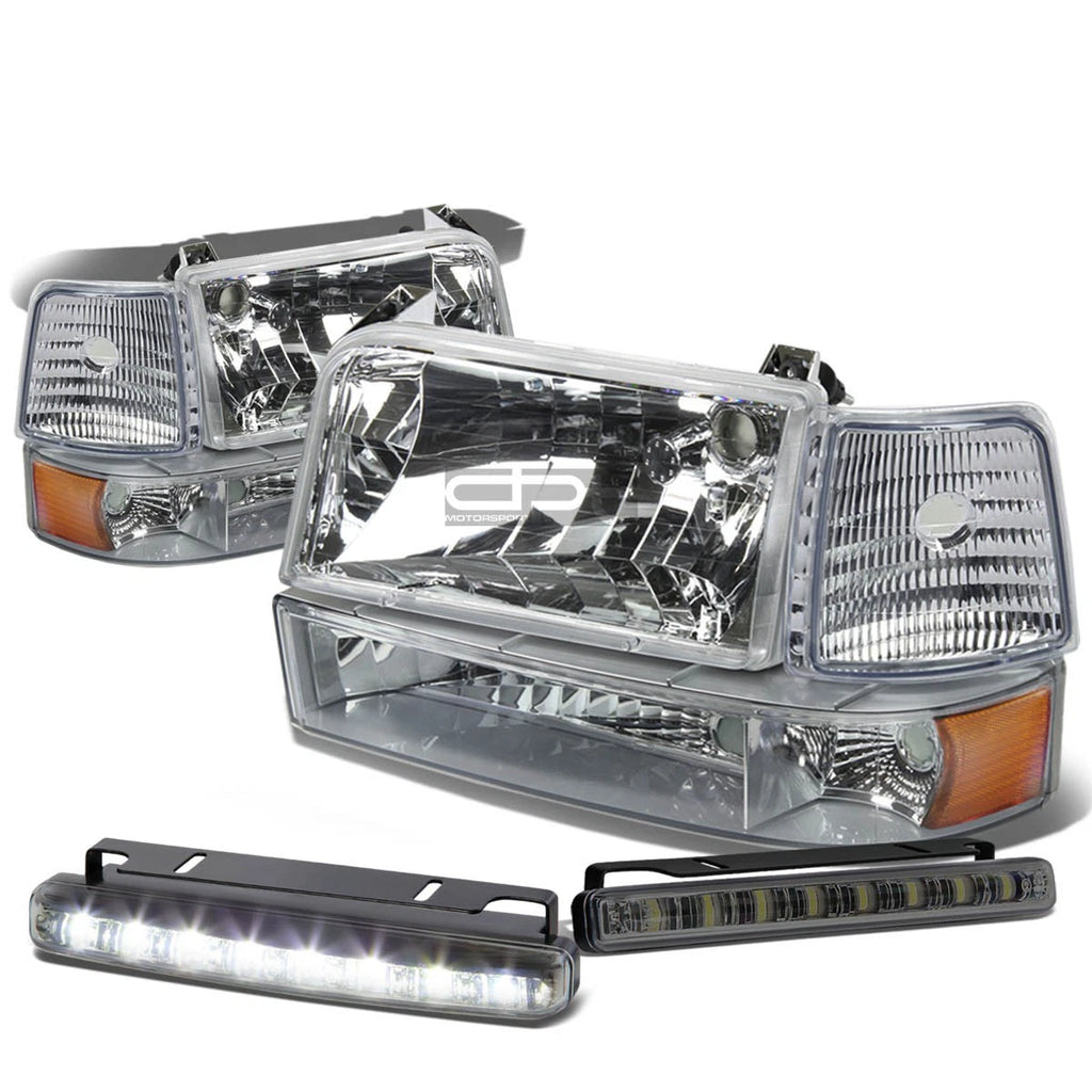 Set of 4 Chrome Housing Headlight, Amber Bumper, Corner, LED Fog Light for F150 (1992–1996)