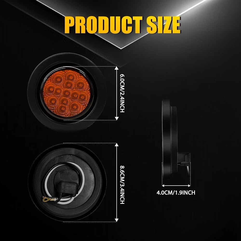 4X 2.5" Round 13 LED Amber Light for Truck Trailer Side Marker (RHD)