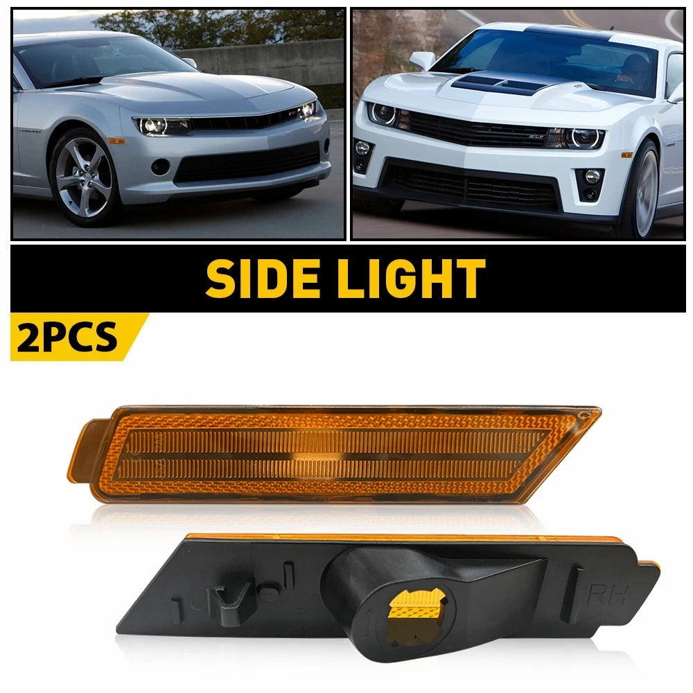 Set of 2 Amber Lens Front Side Marker Signal Lights for Chevy Camaro (2010–2015)