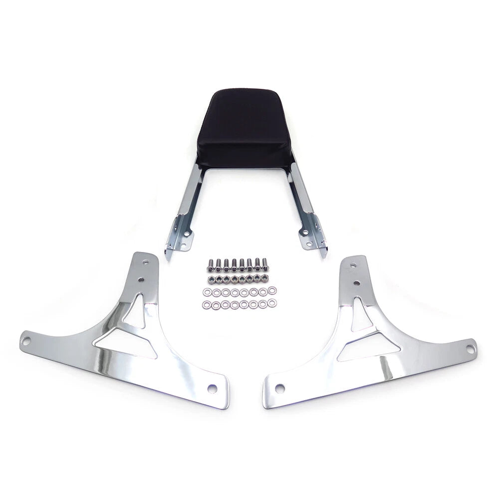 Chrome Flame Backrest Sissy Bar with Leather Pad for Harley Softail (1984–2023)