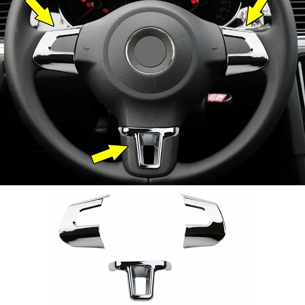 Set of 2 Chrome Steering Wheel Sticker Covers for Golf 5 MK5, Golf 6 MK6
