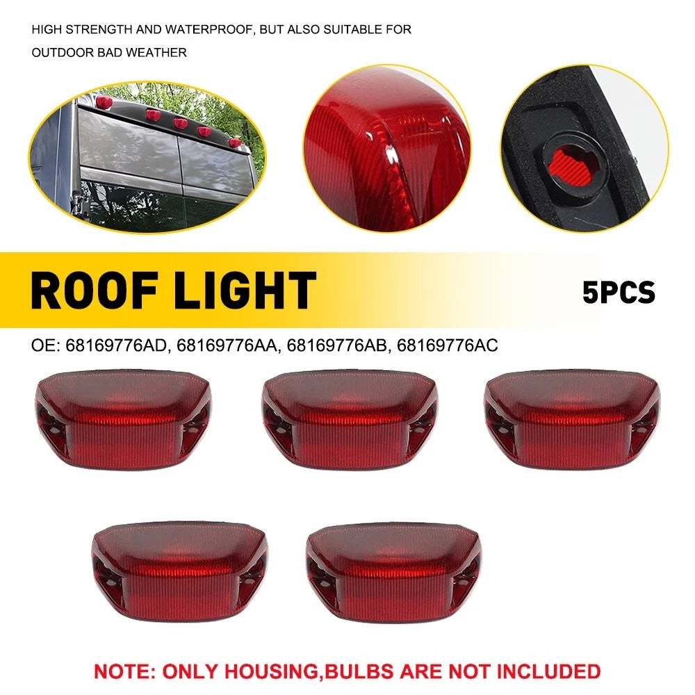 5X Red Rear Roof Marker Running Light Housings for RAM Promaster 1500 (2014–2023)