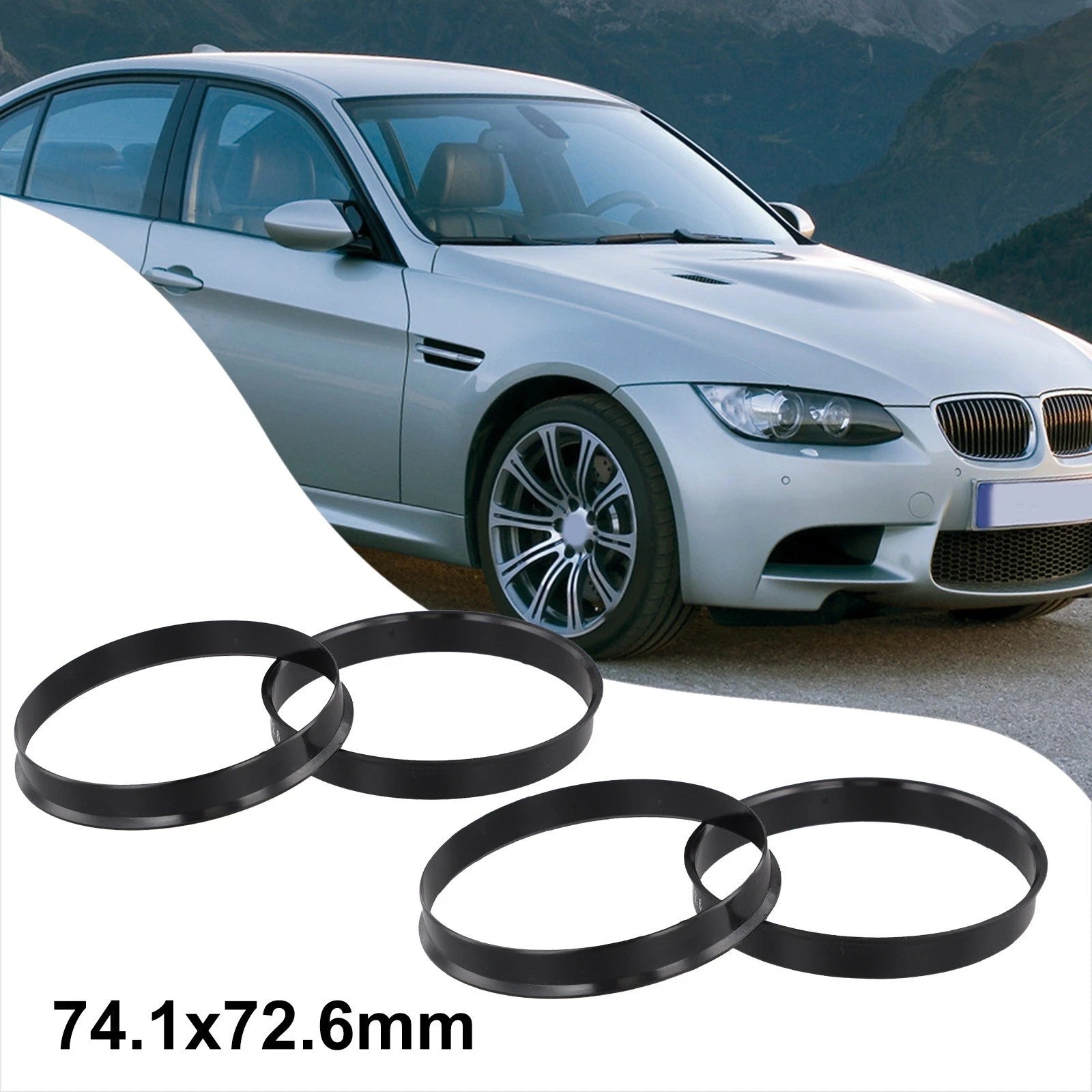 Set of 4 Hub Centering Rings 74.1 x 72.6 mm for Any Vehicle