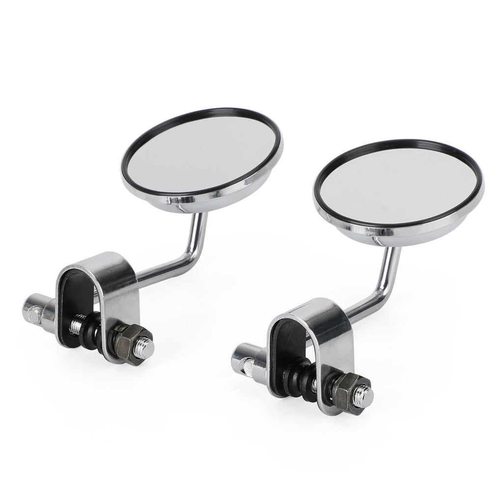 Set of 2 Clamp On 3" Round Chrome Mirrors for Cafe Racer Chopper Bobber