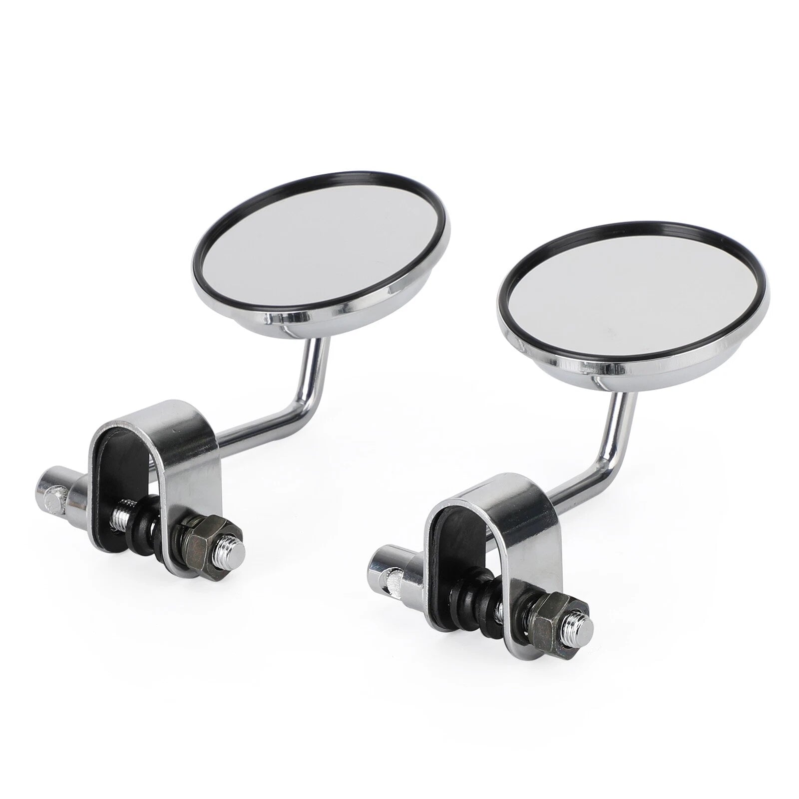 Set of 2 Clamp On 3" Round Chrome Mirrors for Cafe Racer Chopper Bobber