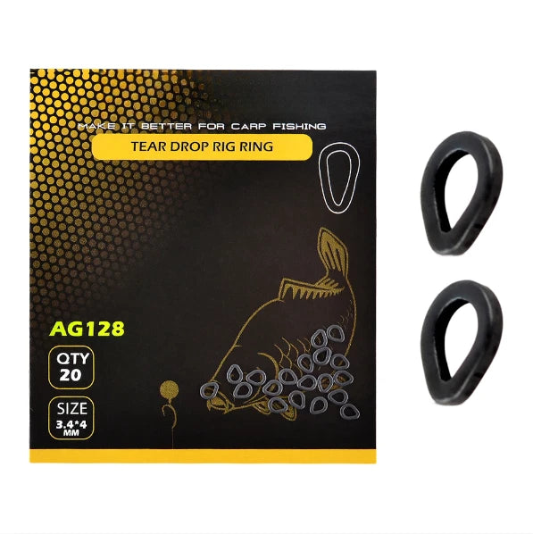 20pcs Tear Drop Rig Rings for Carp Fishing (Carbon Steel)